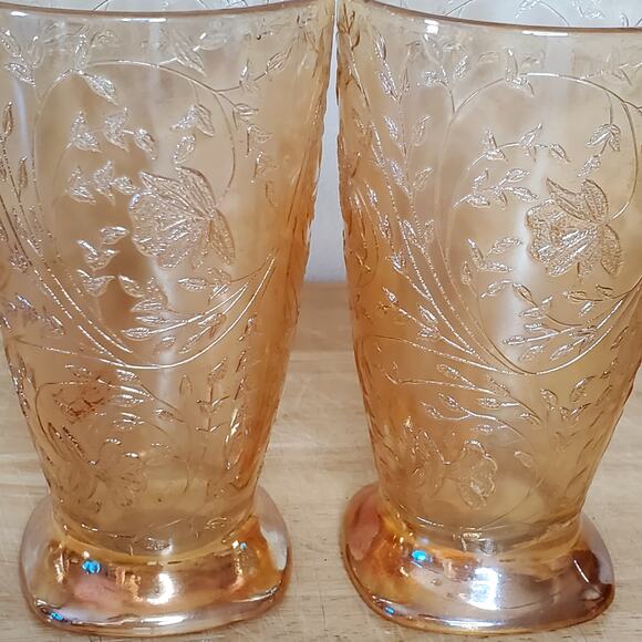 Vintage Jeanette Carnival Glass Tumbler Floragold Louisa 10 oz 5.25" Iridescent - Picture 3 of 8